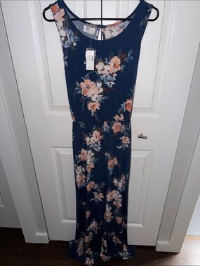 Maurices Women’s Floral Jumpsuit - Navy with Peach Blooms